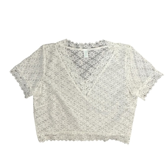 Fredericks of Hollywood Y2K Fairycore White Lace Cropped Top XL Romantic Vintage - Picture 5 of 5